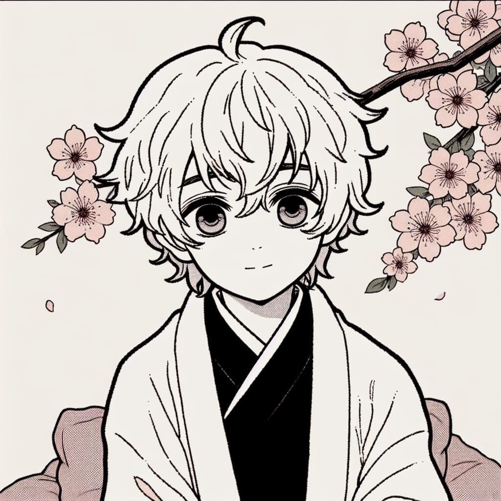 Anime Boy Under Cherry Blossom Tree in Manga Style