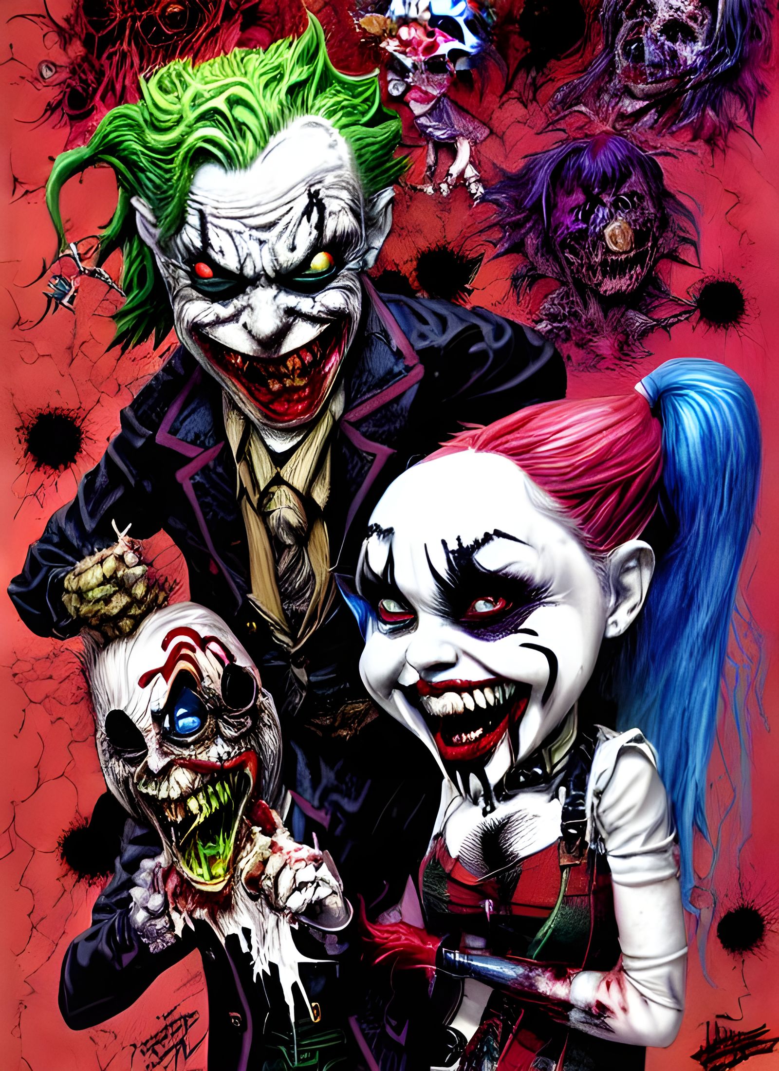 Chibi Joker and Harley Quinn in Sinister Horror Style