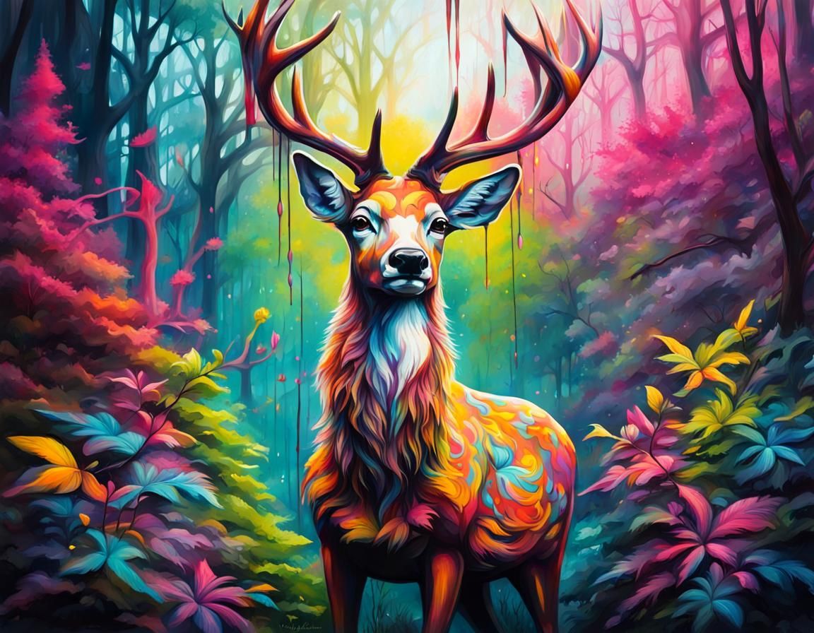 Reindeer in Enchanted Forest: Graffiti Art