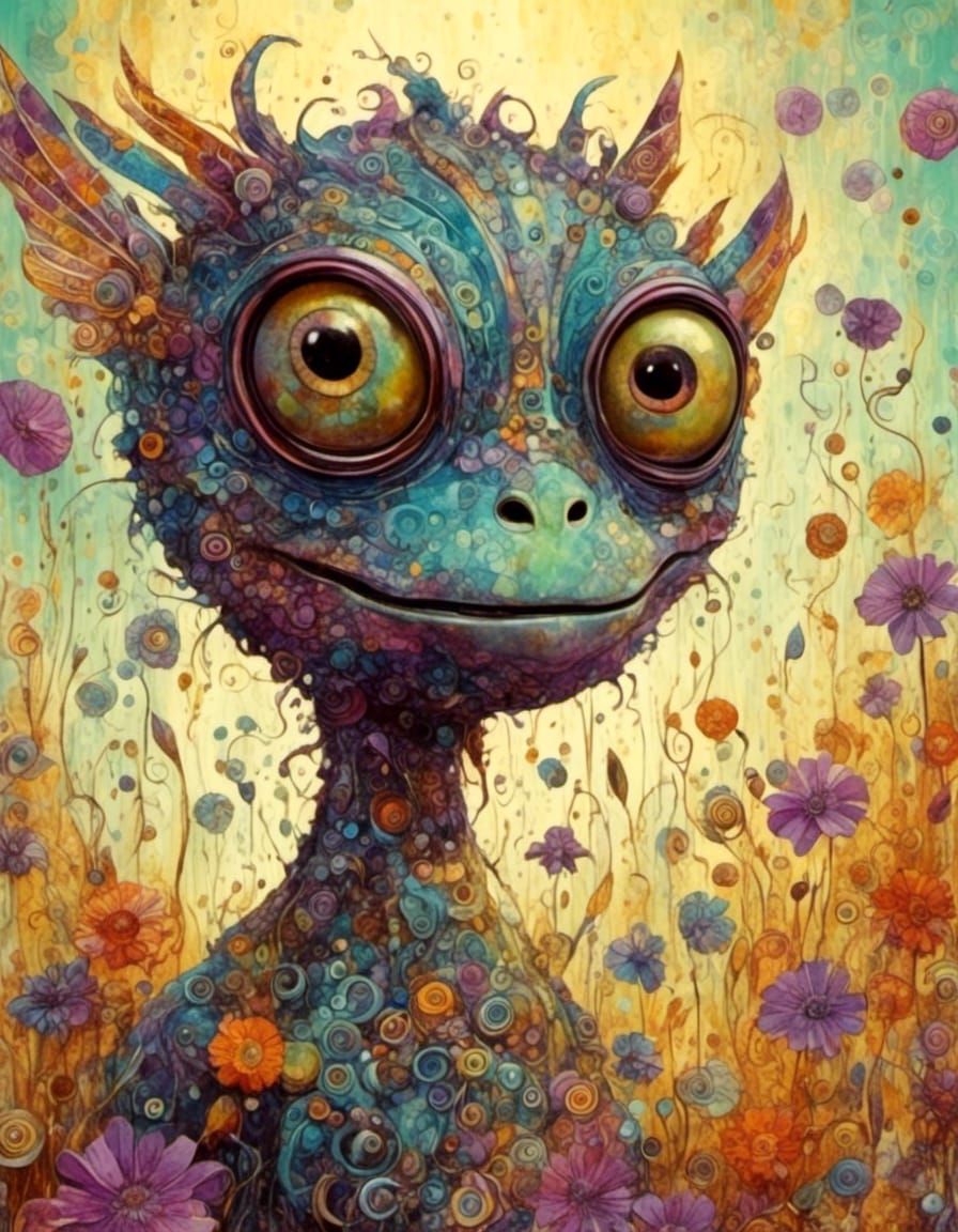 Surreal Purple Aliens in Zentangle Art Style