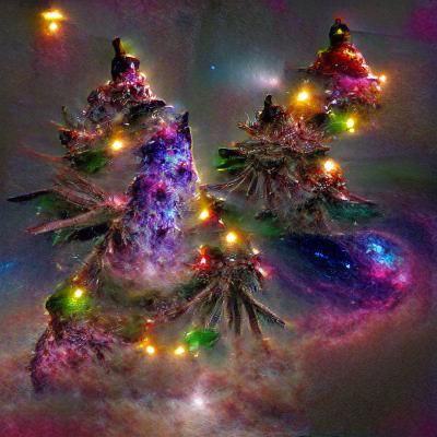 Cosmic Christmas Tree with Nebulas
