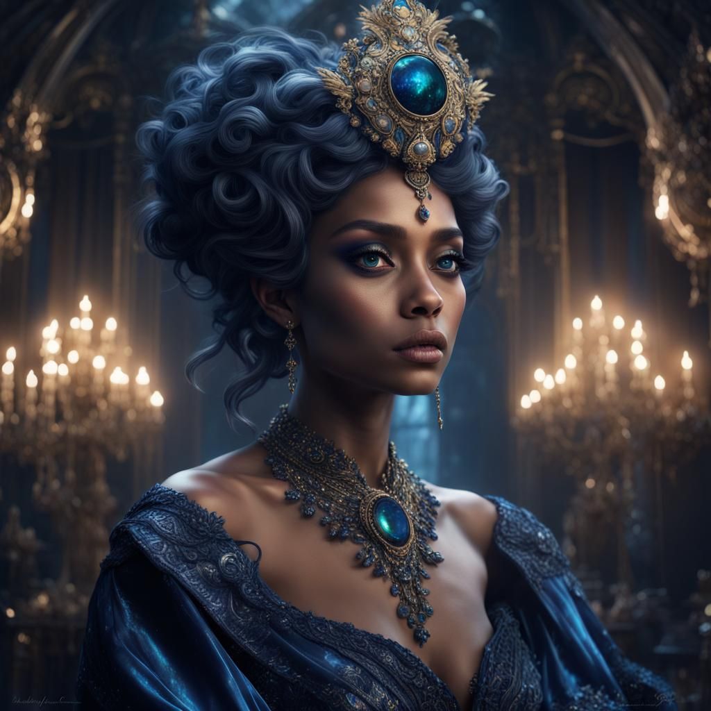 Cosmic Figure with Elaborate Updo in Digital Painting