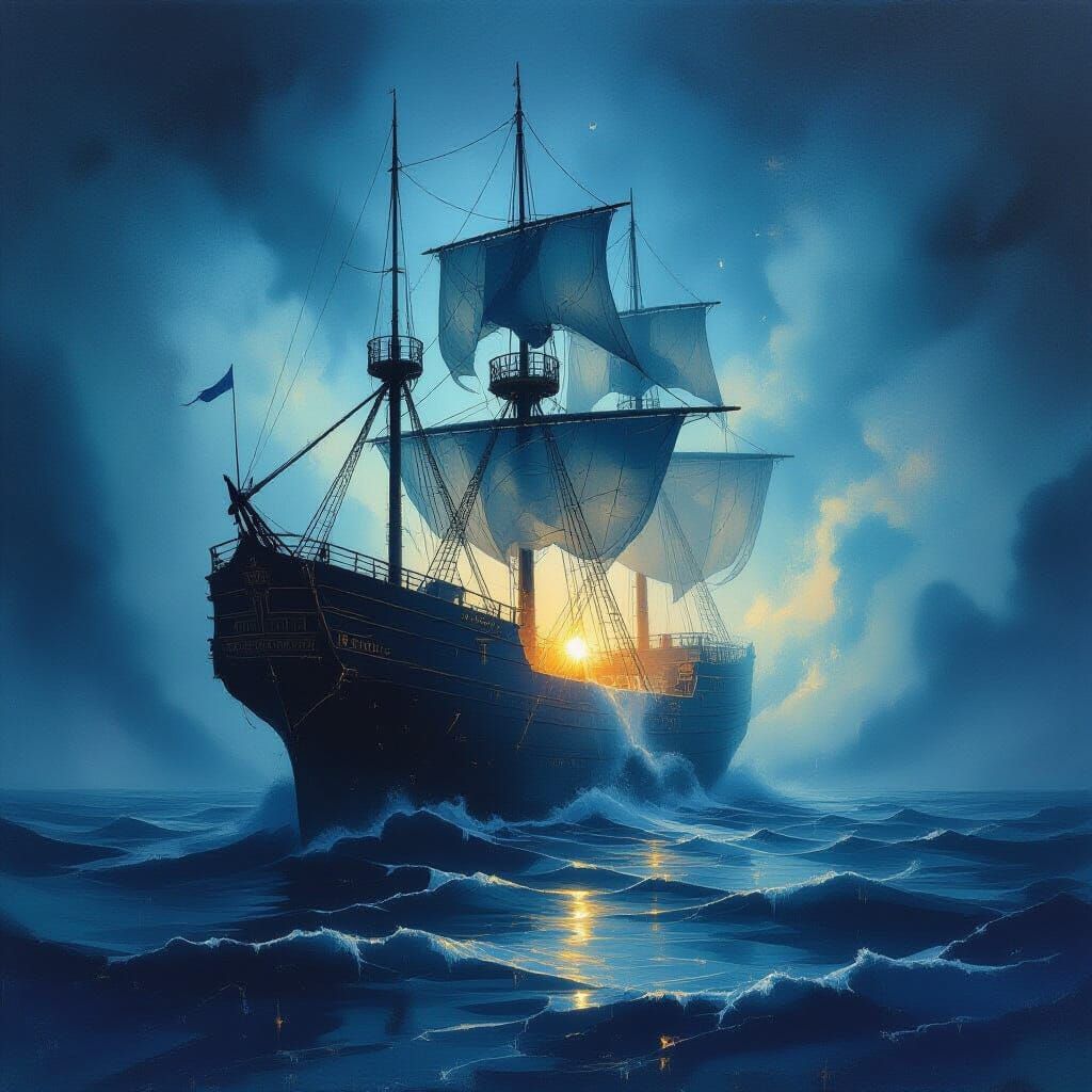 Ghostly Ship Dissolving into Glass and Mist