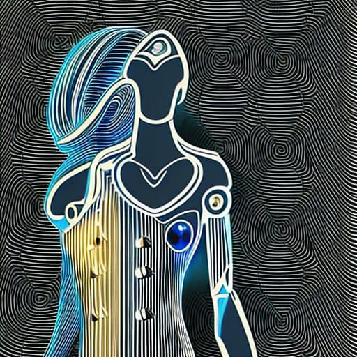 Human Woman and Robot in Lightning Storm