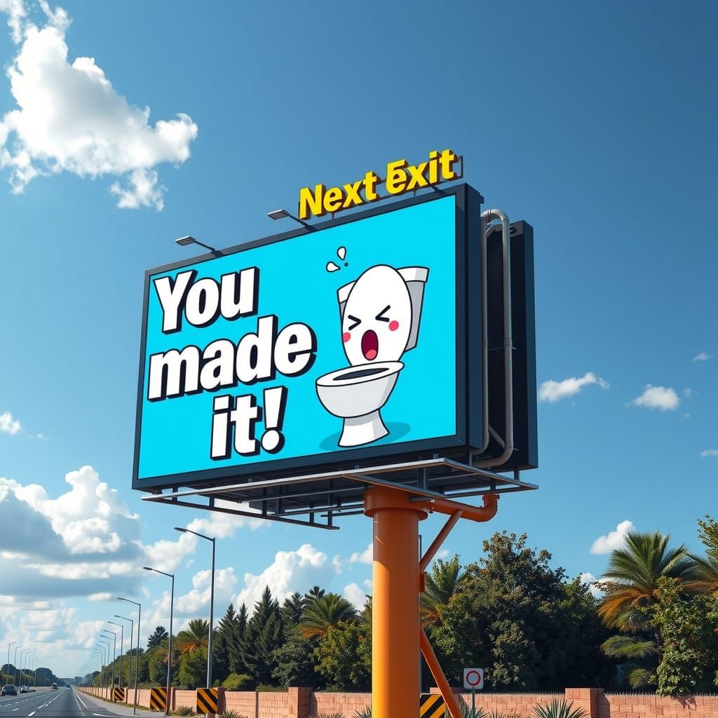 Futuristic Restroom Billboard in Vibrant Digital Art