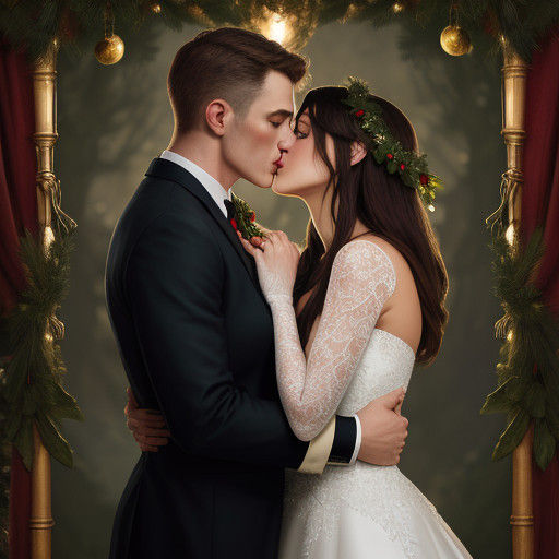 Romantic Christmas Moment in Hyperrealistic Hyperdetail