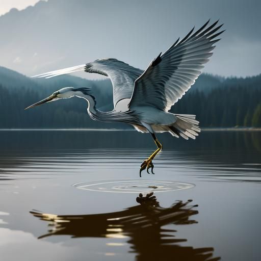 Heron Lands on Gleaming Gold Lake