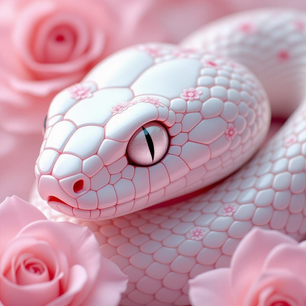 Surreal Snake Eye Close-up with Porcelain Scales