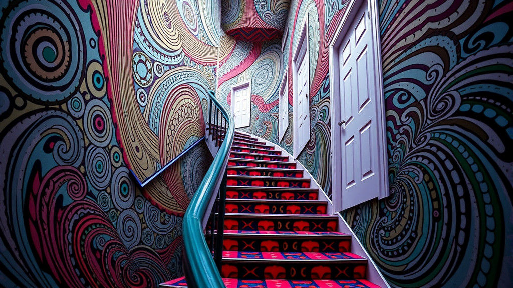 Surreal Staircase to Nowhere with Floating Doors