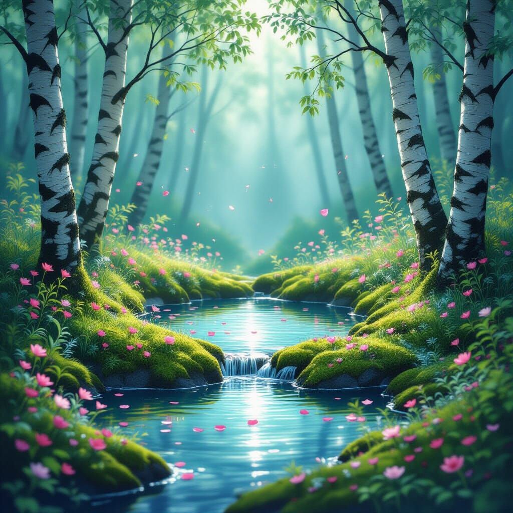 Mystical Well Among Ancient Trees in Dreamy Watercolor Style