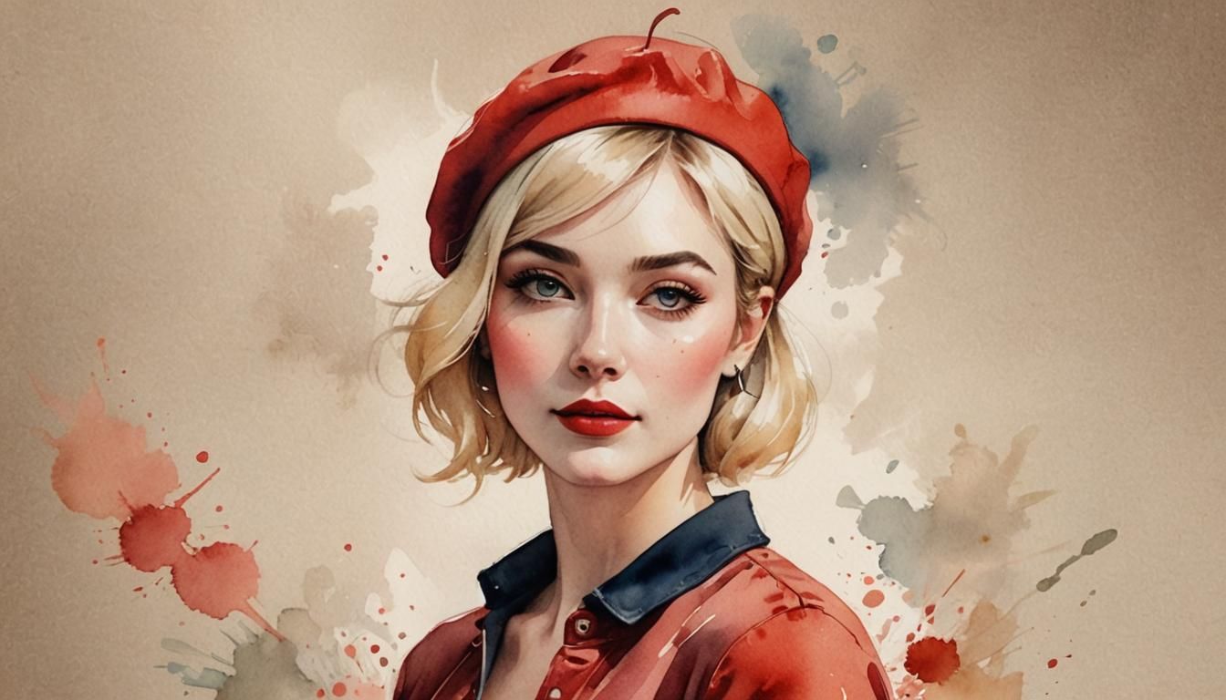 Glamour Portrait of Blonde Girl in Watercolor Style