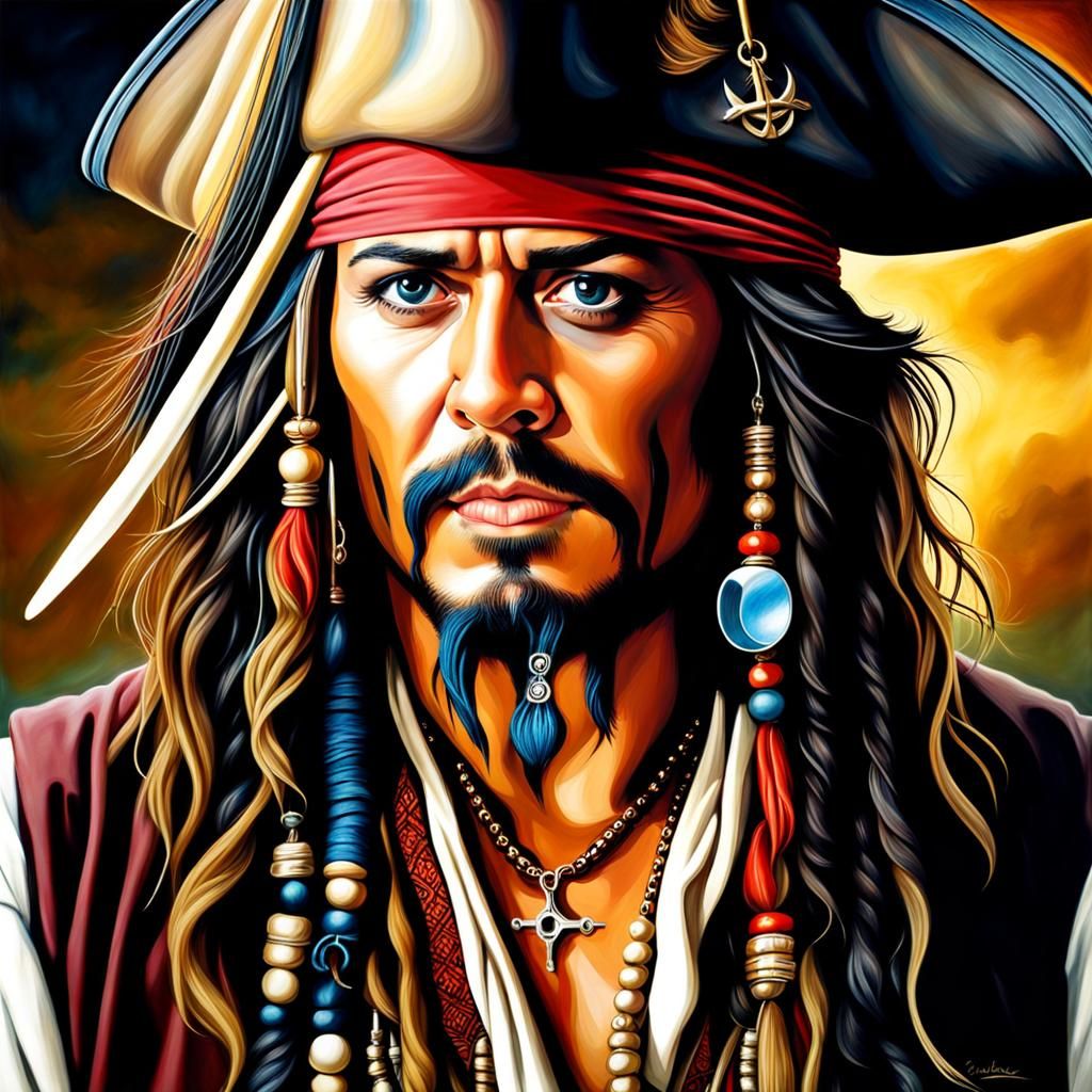 Detailed Portrait of Jack Sparrow as Oil Painting