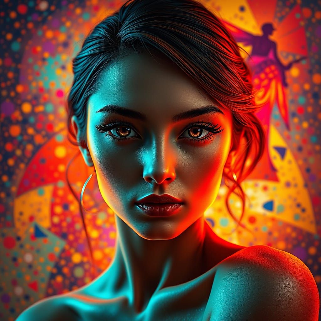 Dreamy Eyes in a Vibrant, Abstract Background