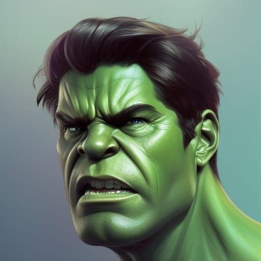 Hulk Portrait in Hyperdetailed Splash Art Style