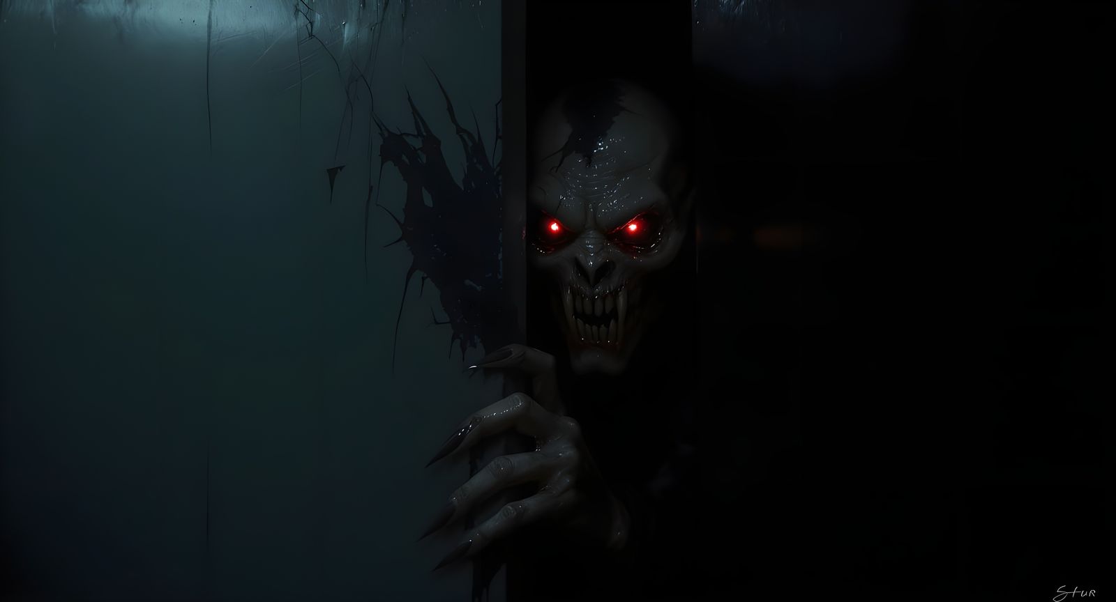 Surreal Horror Monster Peeking From Closet Door