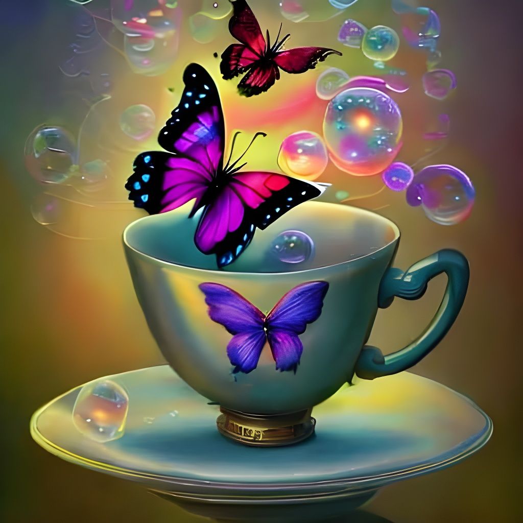 Enchanted Butterfly Teacup with Floating Bubbles
