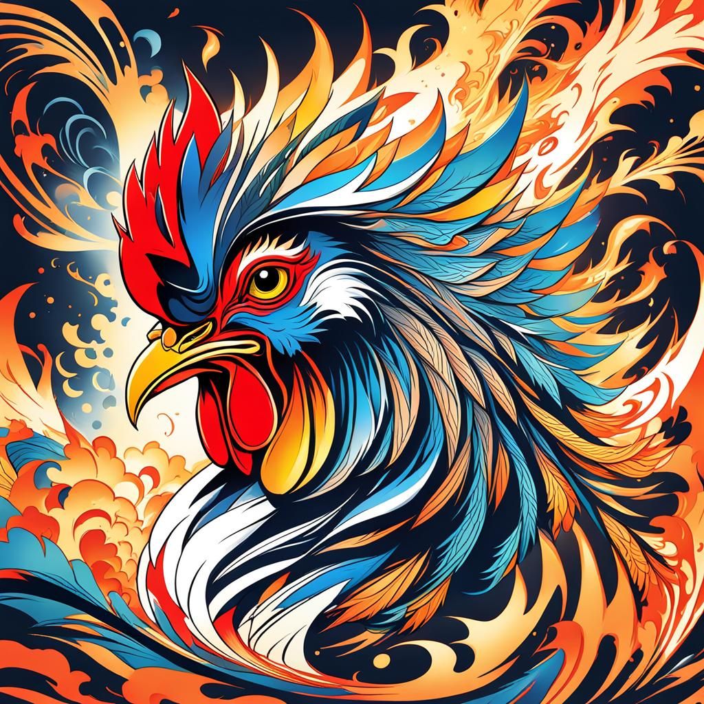 Basan: mythical fire-breathing rooster from Japanese folklor...