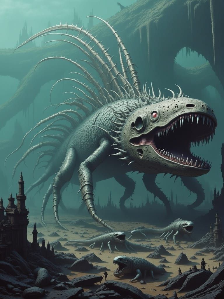 Corroded Biomechanical Leviathan in Sunken City