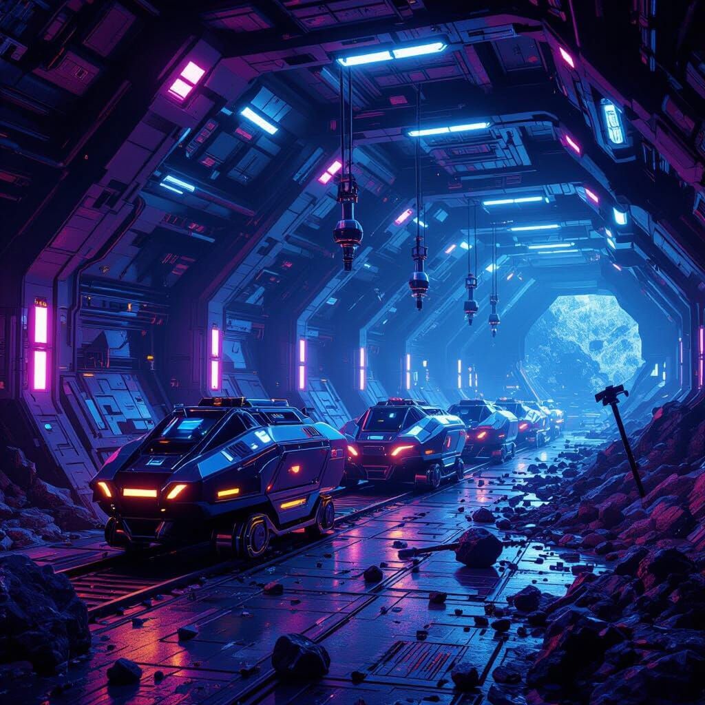 Futuristic Space Mine Interior with Sci-Fi Equipment