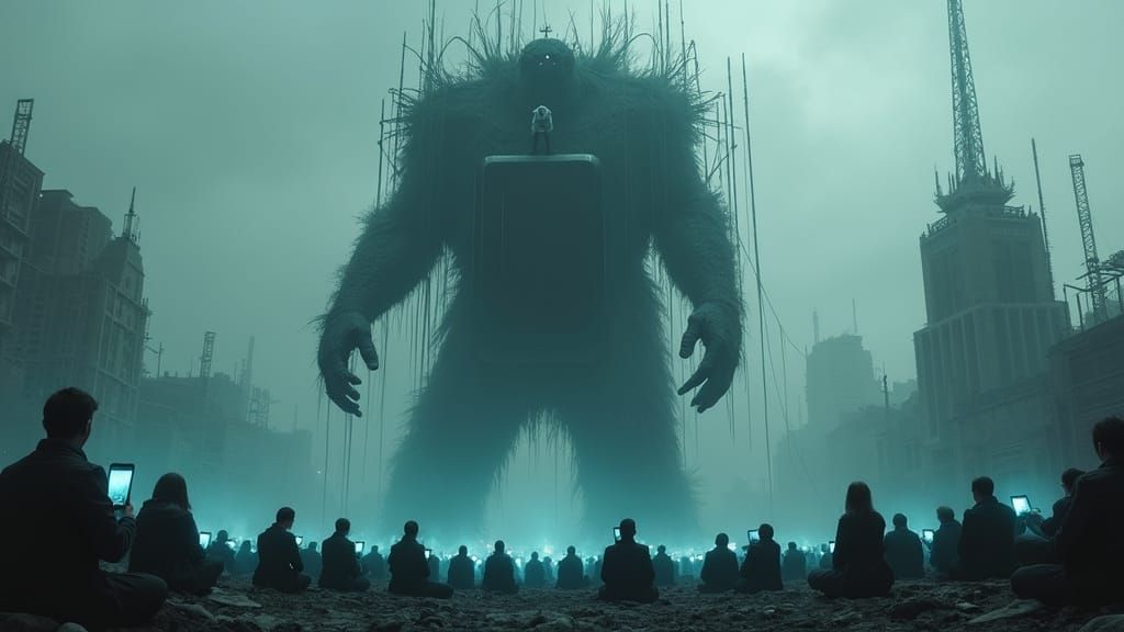 Dystopian Smartphone Dominance: A Haunting AI Vision