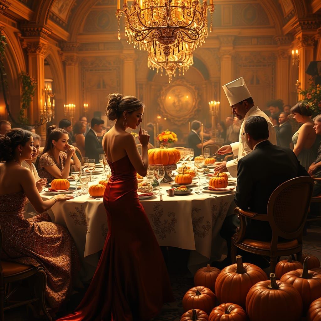 Golden Pumpkin Festival: Hyperrealistic Fantasy Art