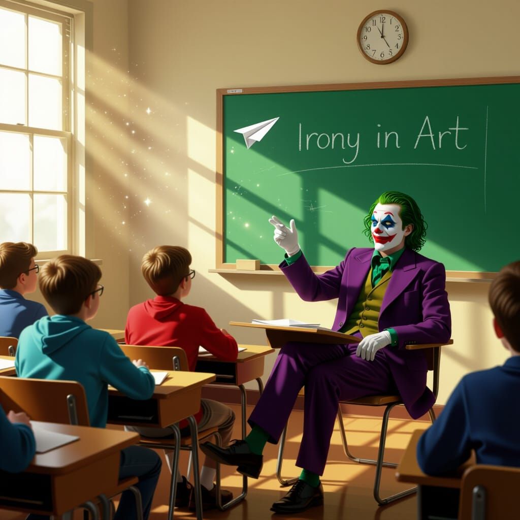 Joker Throws Paper Plane in Class, Doré-Rockwell Fusion Styl...