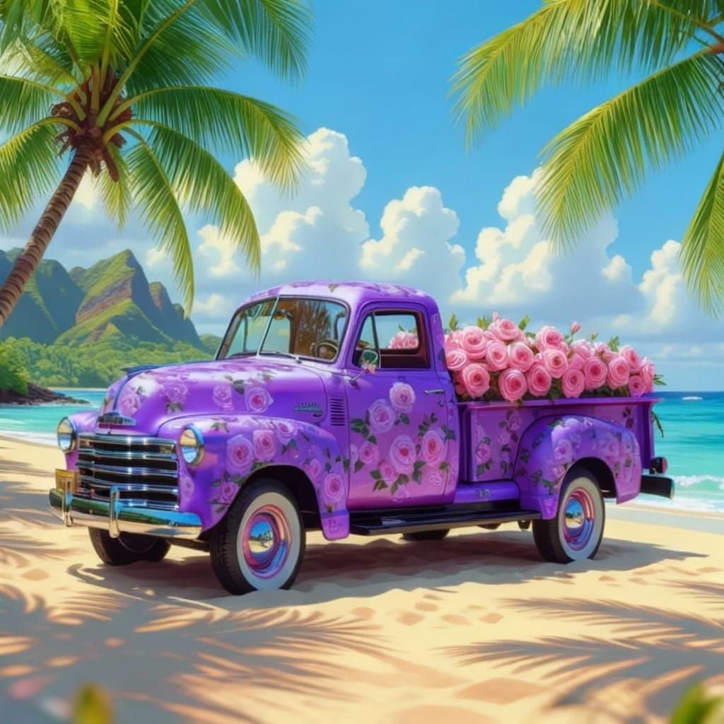 Purple Truck in a Vibrant Scene