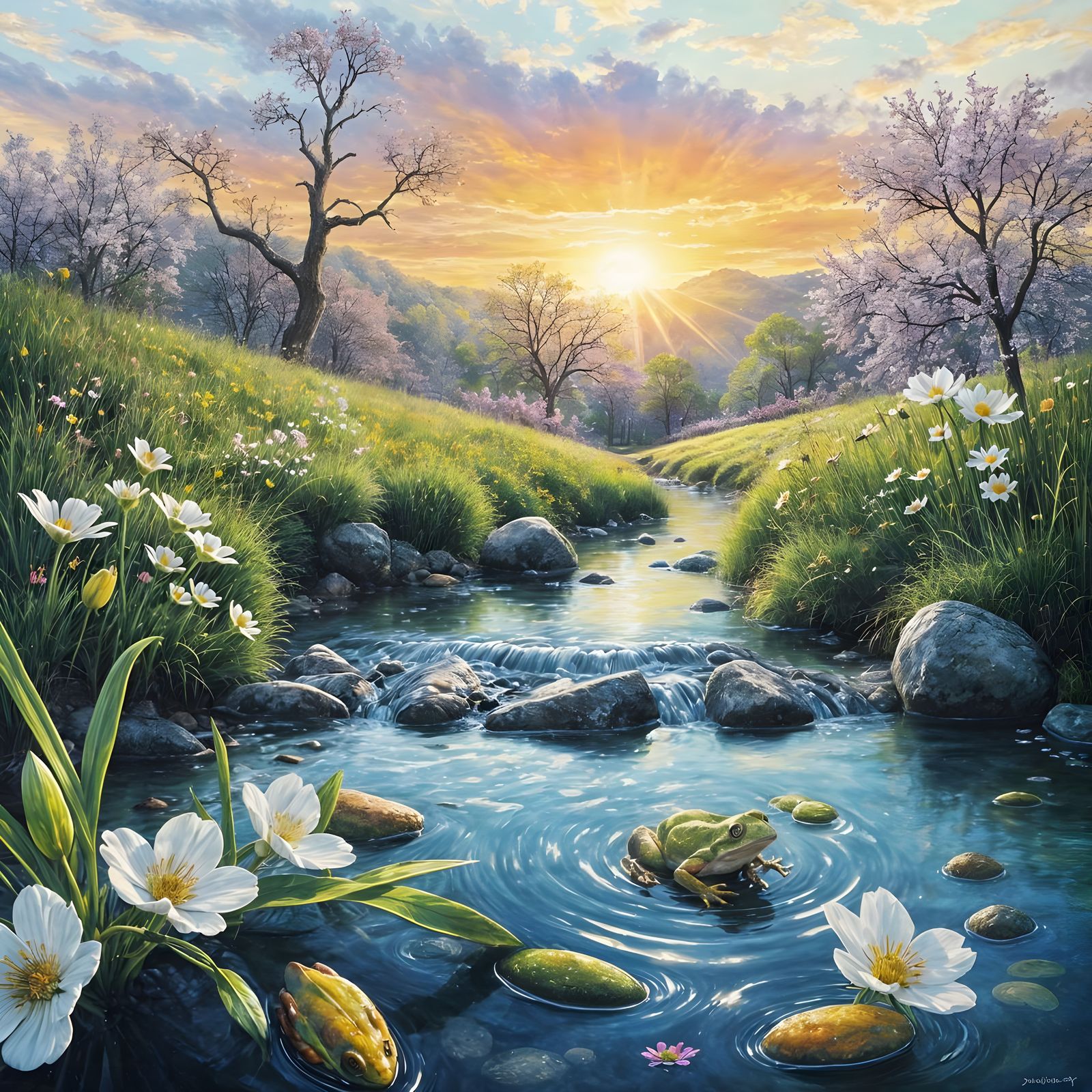 Ethereal Spring Meadow Blooms in Gouache Impressionism