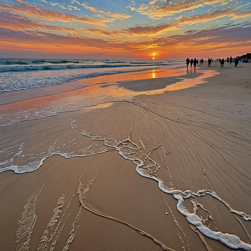 Spectacular Sunset Sand Surf in Classic Art Style