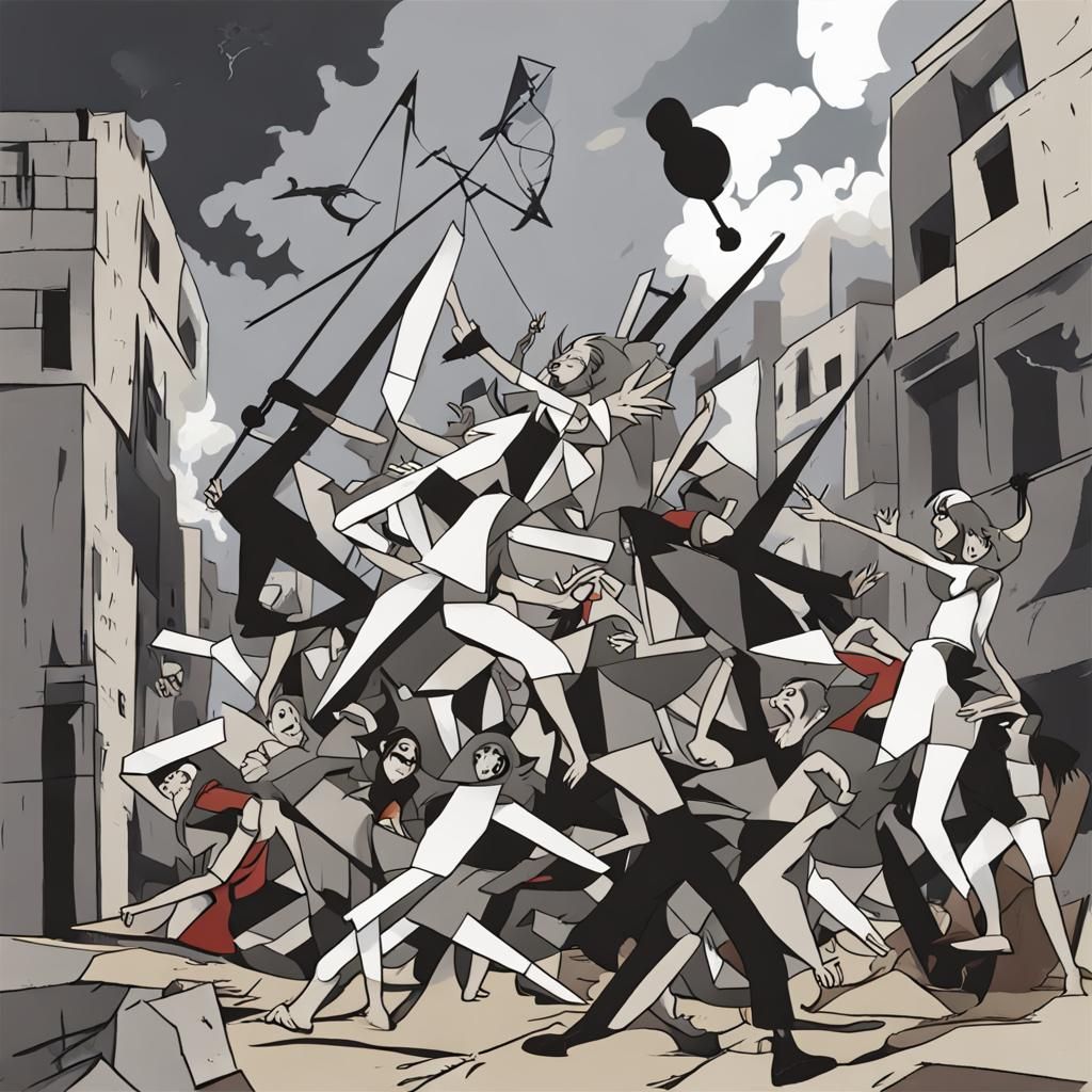 Gaza Bombing in Guernica Style, Anime Art