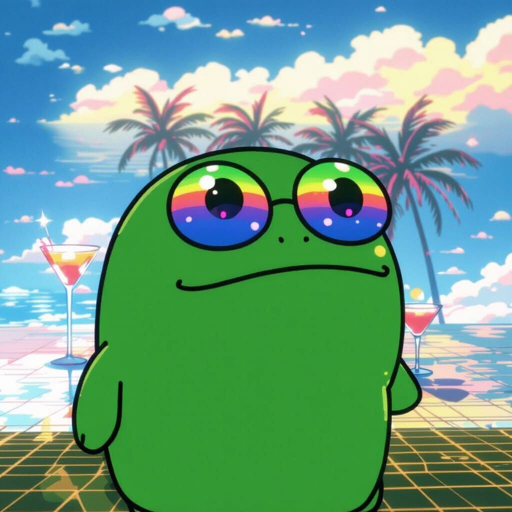 Cute Frog in Vaporwave Sunset Infinity Pool
