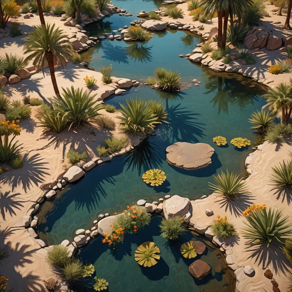 Serene Desert Oasis in Social Realism Style