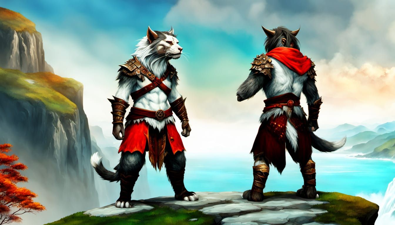 Charr Warrior on Cliff in Watercolor Style