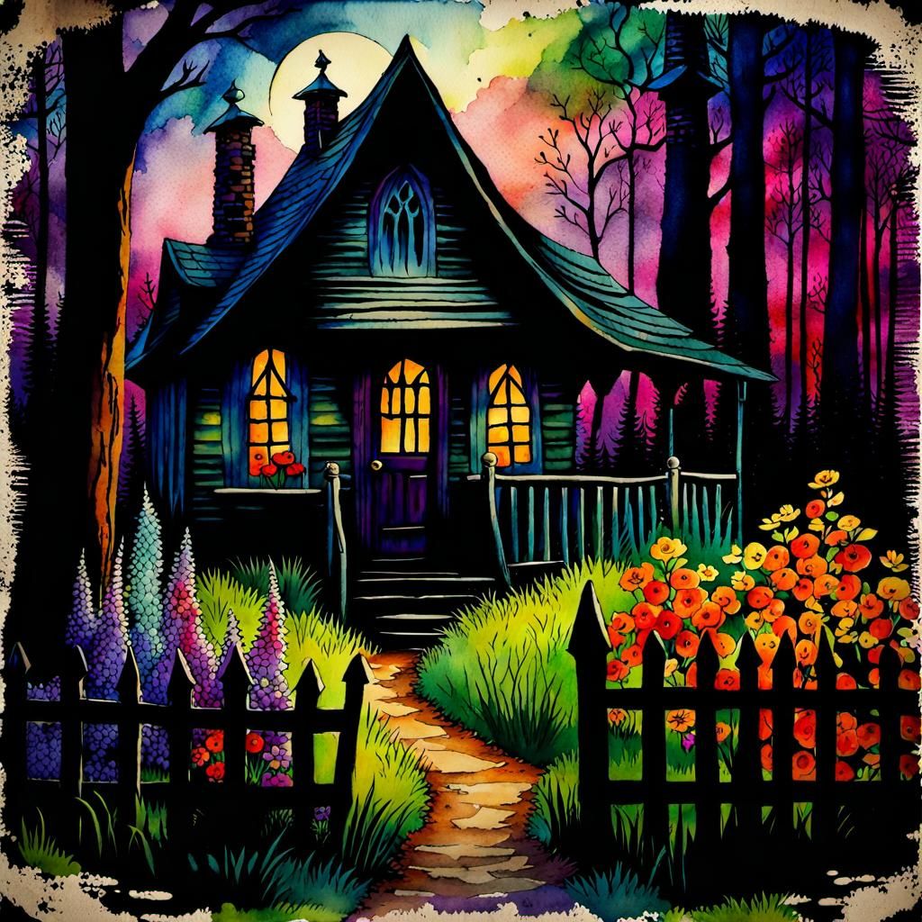 Cottagecore Cottagecore Watercolor Painting with Gothic Elem...