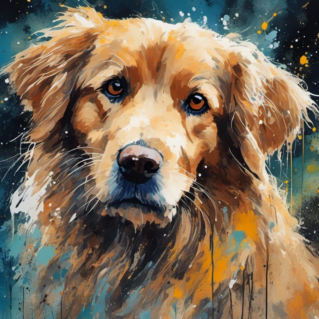 Whimsical Oil Painting of Golden Retriever Portrait