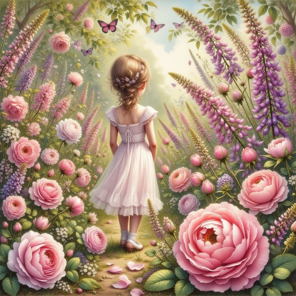 Rose Garden Scene in Art Nouveau Style