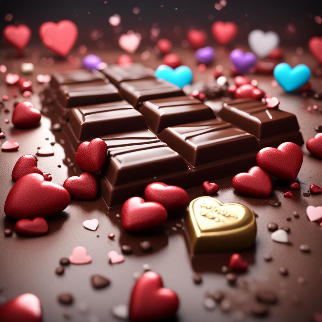 Chocolate Bar and Hearts in 3D Game Style
