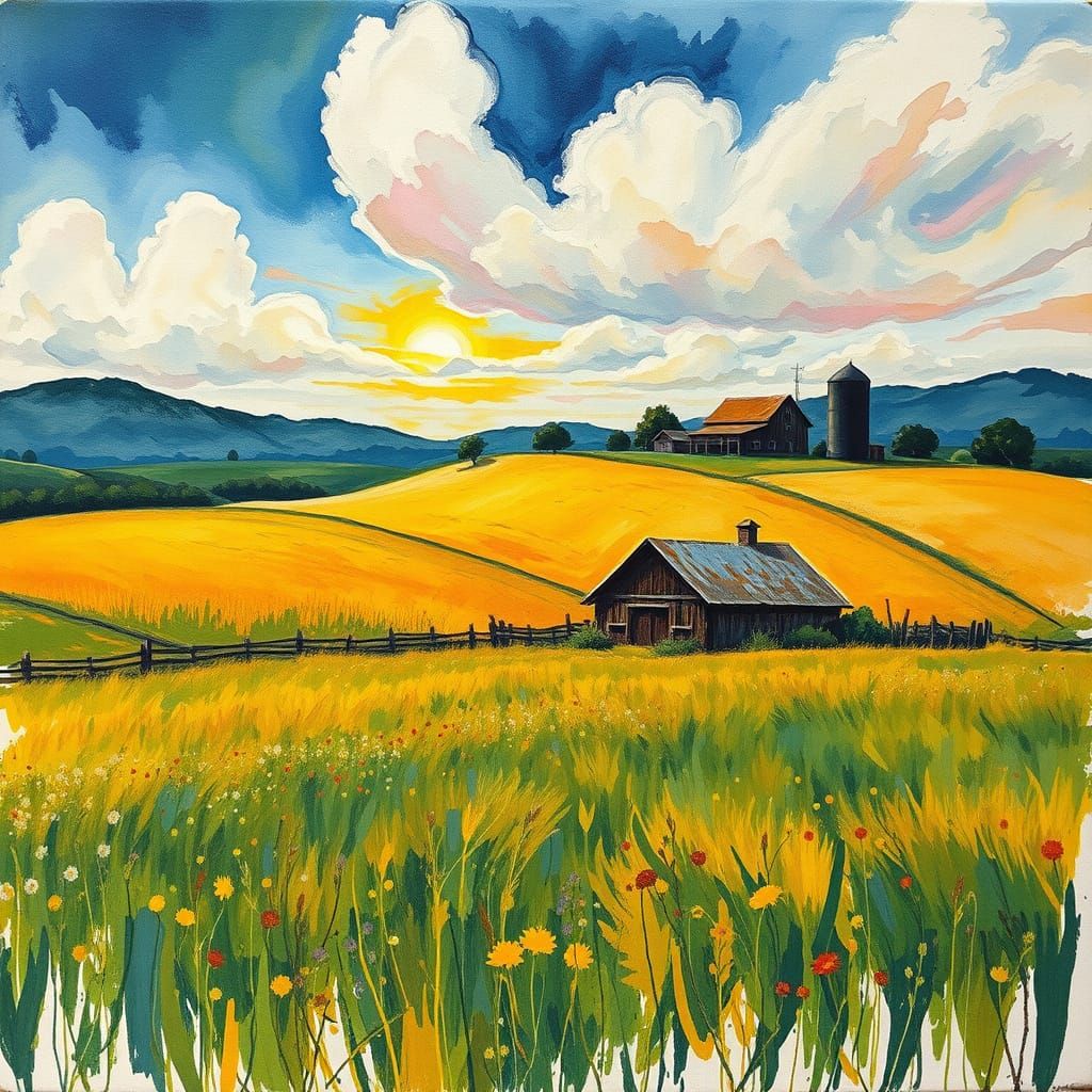 Prairie Farm: Gouache and Watercolor Impressionist Sketch