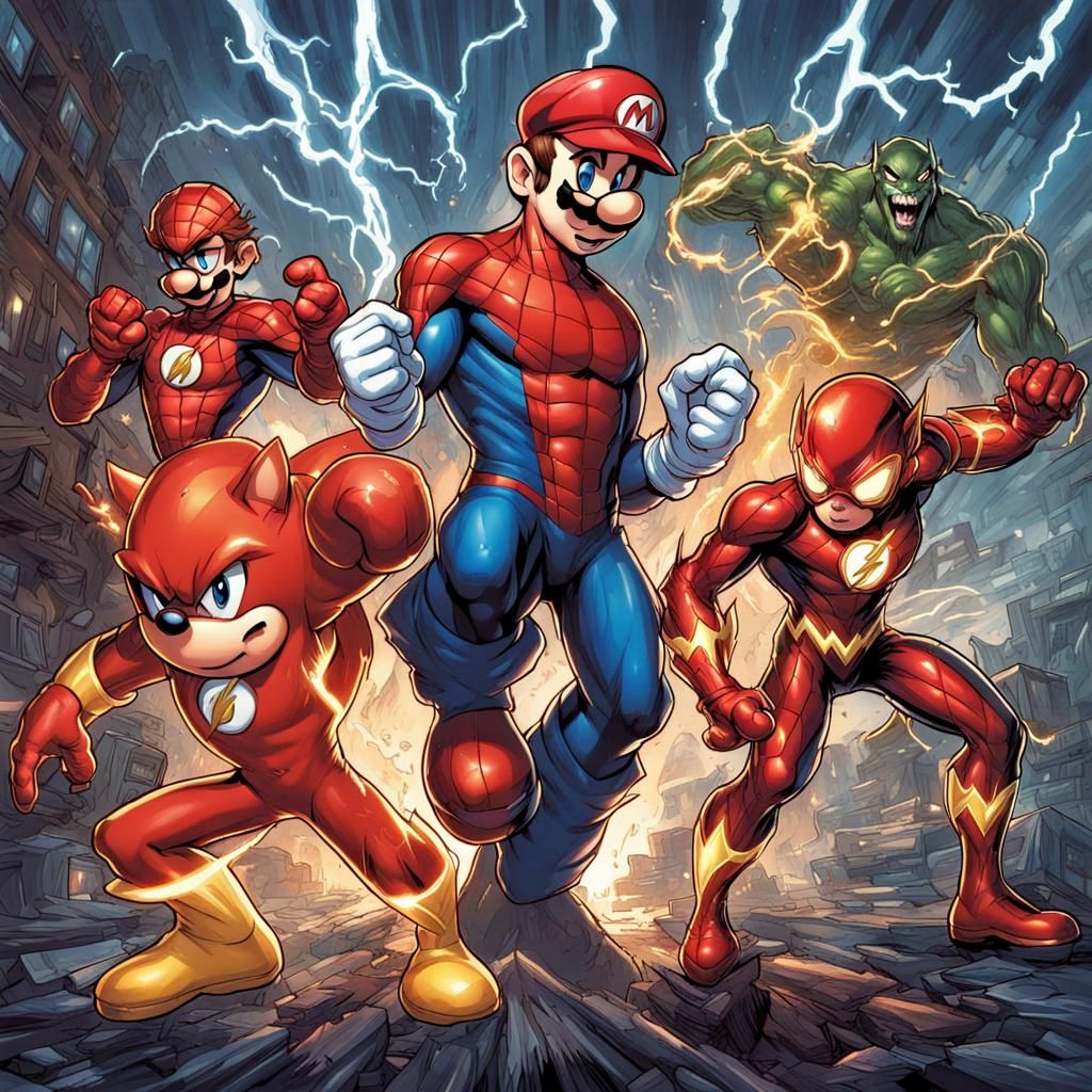 Comic Book Art: Mario, Sonic, Spiderman, Flash