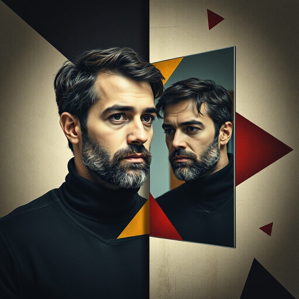 Abstract Portrait: Man Meets Past Self