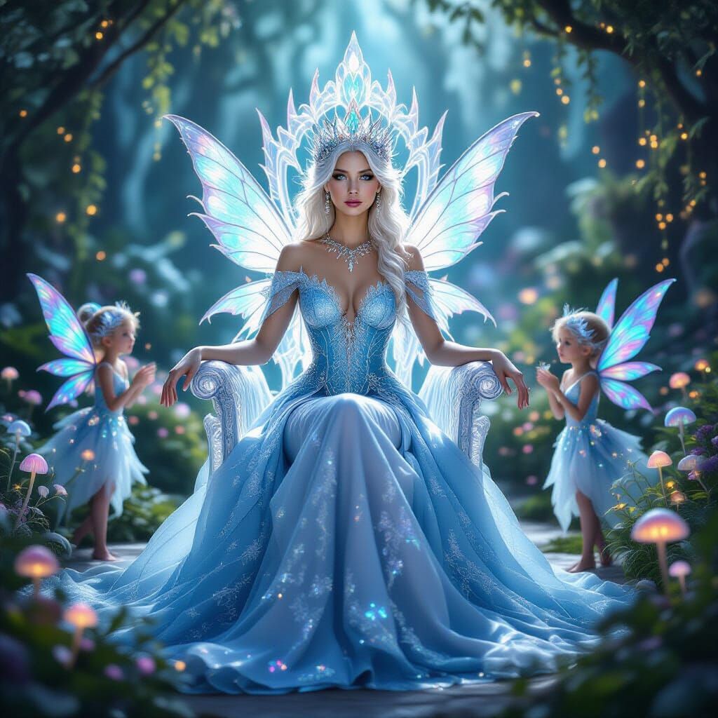 Fairy Queen on Crystal Throne in Enchanted Realm