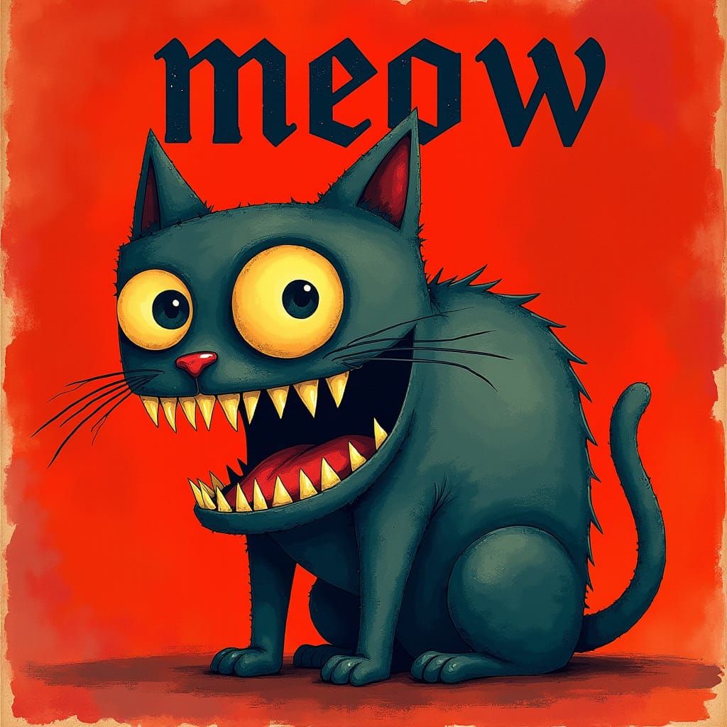 Grunge Feline in Crimson Splendor