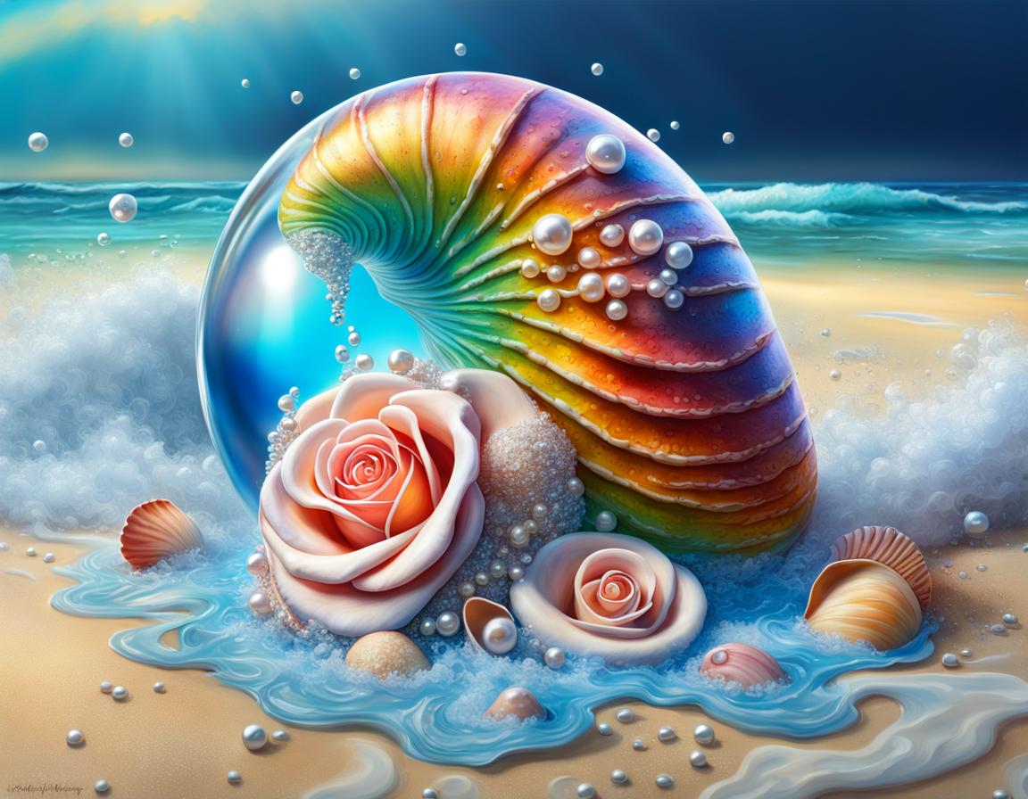 Tropical Beach with Magic Sphere: Oil Painting