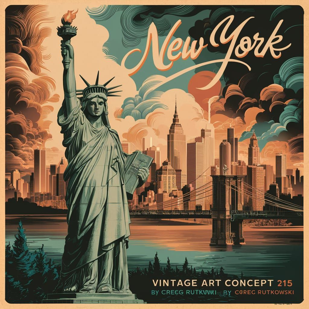 Statue of Liberty Vintage Travel Poster Art