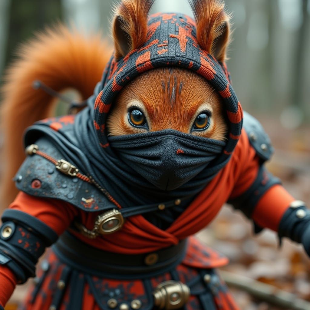 Ninja Squirrel Ready for Battle: Abstract Photorealism
