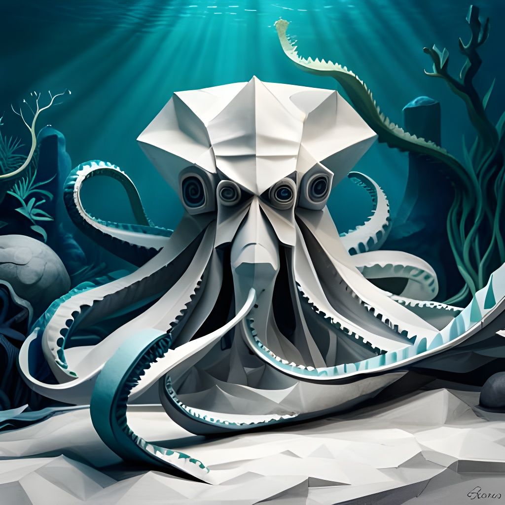 Eldritch Octopus Paper Sculpture in Origami Style