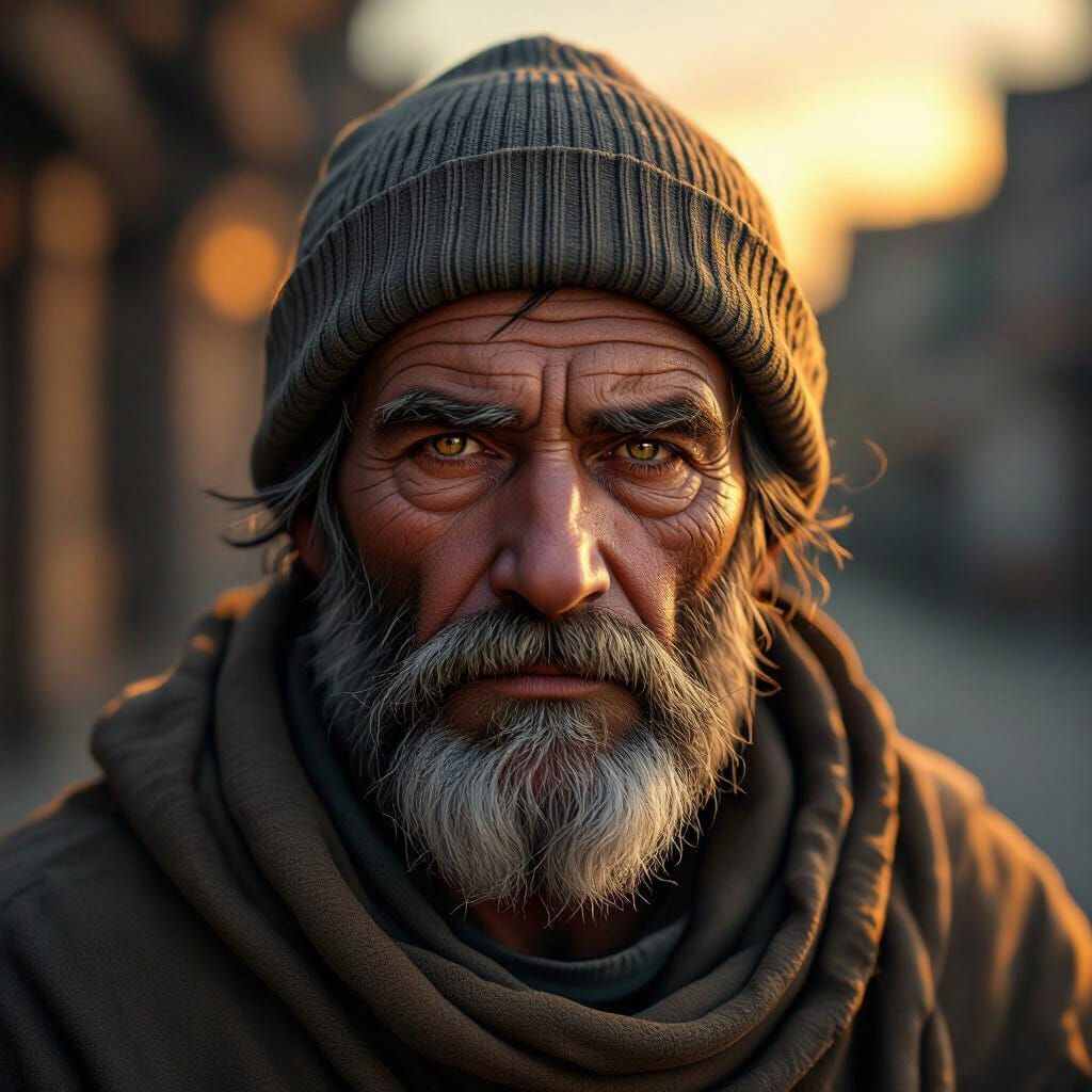 Grizzled Mendicant Portrait in Dramatic Earth Tones