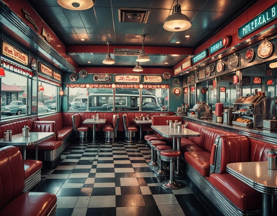 Hyperrealistic 1950's American Diner Scene