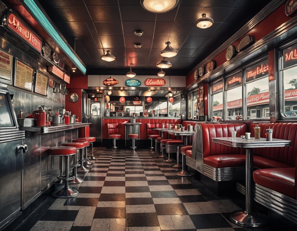 Hyperrealistic 1950's American Diner Interior