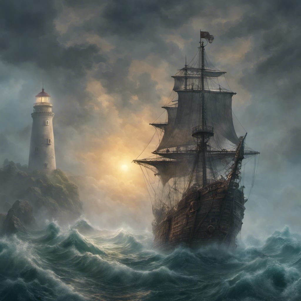 Pirate Ship in Fog: Gustave Doré Style